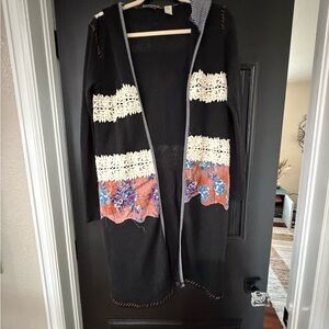 Gimmicks by BKE Black Cardigan with White and Floral Accents
